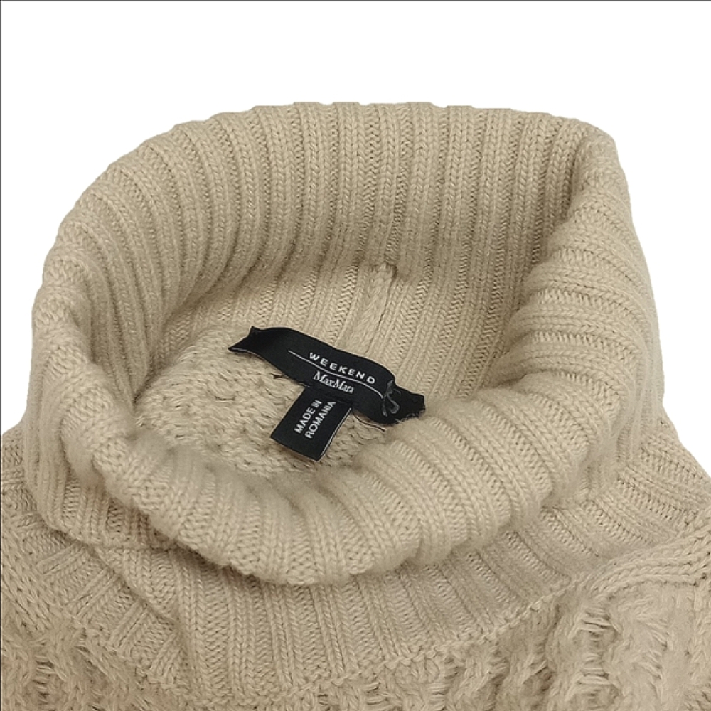 🆕 MAXMARA WEEKEND "LODOLA" BEIGE VIRGIN WOOL CABLE FRINGE TURTLENECK - Picture 8 of 12
